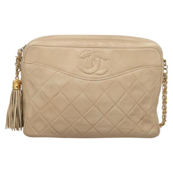 CHANEL Matelasse Chain Shoulder Bag Lamb Skin Beige Gold CC Auth bs26041 - Picture 13 of 16